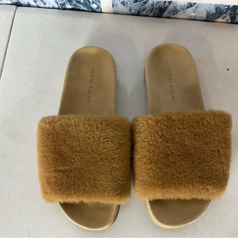 Jenni Kayne Tan Shearling Slides sz 40 #1229